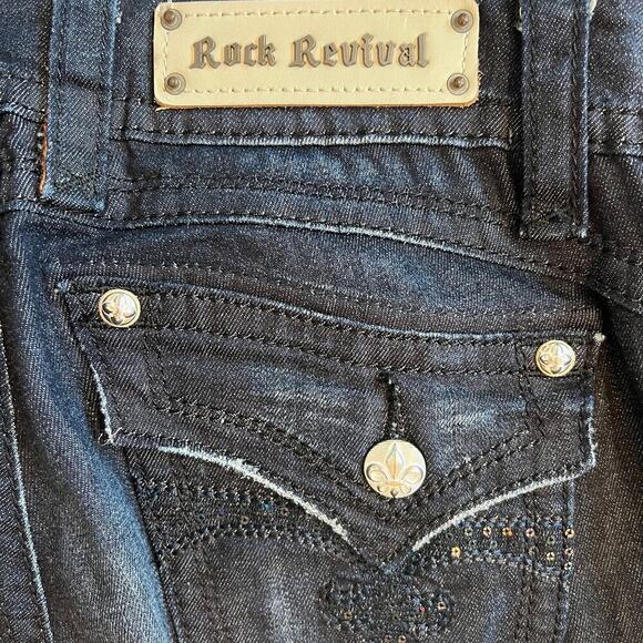 Rock Revival Low Rise Heather Boot Jeans Dark Wash Fleur des Lis Buttons Size 29 - Picture 10 of 13